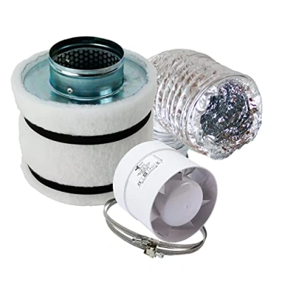 Afbeelding van GrowPRO Mini airconditioning set 160 m3/h actieve koolfilter AKF Grow ventilatieset afvoerluchtset ventilatorset