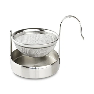Afbeelding van Café Ole Kaarde Mesh Thee Infuser/Zeef met Druppelkom Caddy, Roestvrij Staal, 8,5 x 5,7 6,2 cm