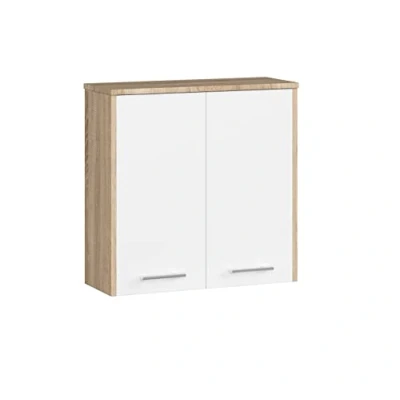Afbeelding van AKORD FIN W60 Hangende badkamerkast 2D 2 deurs, 60 x 22,5 cm (b h d), gewicht 18 kg, Sonoma eiken, wit