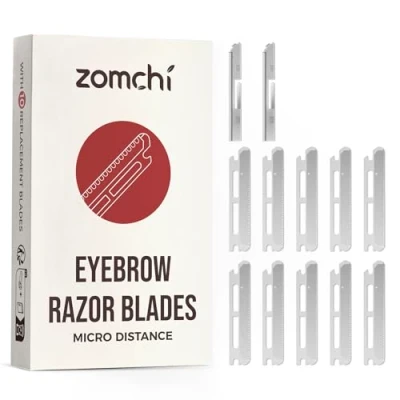 Afbeelding van ZOMCHI Herbruikbare metalen Dermaplane gereedschapsvullingen, set van 10 vervangende mesjes (micro afstand), Dermaplaning scheermesvullingen, plasticvrije wenkbrauwscheermesjes