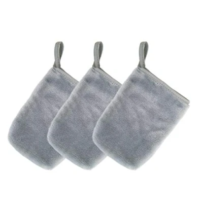 Afbeelding van Polyte Premium microvezel fleece handschoen om makeup te verwijderen en uw gezicht reinigen hypoallergeen chemicaliënvrij 3 pack grijs 12,7 x 17,8 cm