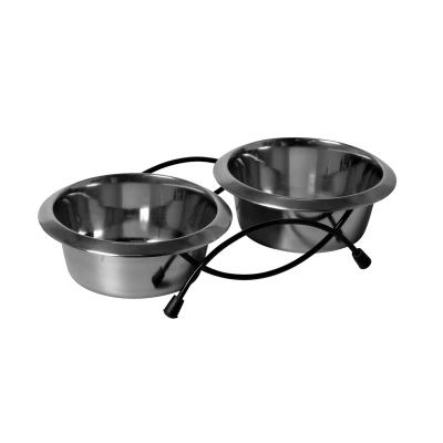 Afbeelding van Adori Standaard Met 2 Rvs Bakken Hondenvoerbak 30x15x8 cm Hond