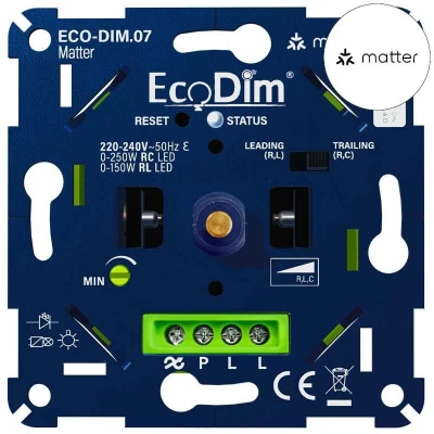Afbeelding van Matter led dimmer draai 0 250W druk/draai Voor alle merken afdekmateriaal 3 draads ECO DIM.07 Z Wave