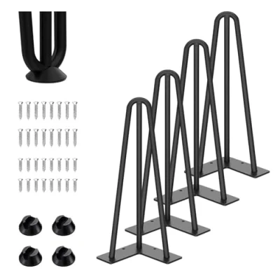 Afbeelding van 4 stuks haarspeld tafelpoten, haarspeldpoten, 3 stangen, metalen meubelpoten met vloerbeschermers, 35 cm hoogte voor salontafels, doe het zelf zwarte salonpoten bureau,