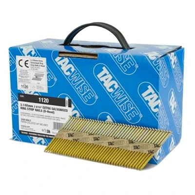 Afbeelding van TACWISE 1120 spijkers, 34 gekanteld, 3,1/65 mm, extra verzinkt met D kop, ringschacht, gesorteerd op papier, 2200 stuks