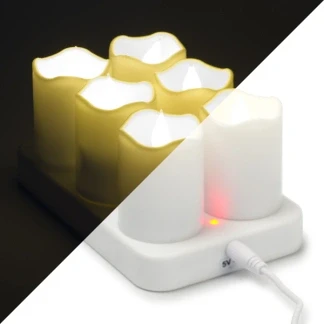 Afbeelding van LED kaars Lumineo 6 stuks (Stompkaars, Bewegende vlam, Oplaadbaar, Wit)