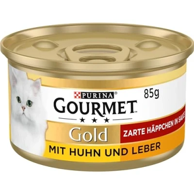 Afbeelding van Gourmet Gold Fijne Hapjes in Saus Kattenvoer, Natvoer met Kip en Lever 12x85g (12 blikjes; 1,02kg)