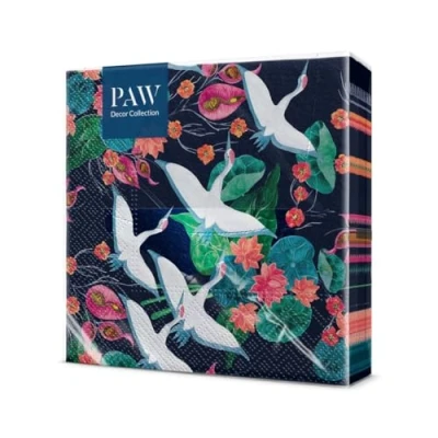Afbeelding van PAW Papieren Servetten 3 laags (33 x 33 cm) I 20 Stuks Perfect voor Verjaardagen, Feesten, Bruiloften, Communie en Vieringen Tafeldecoratie, Kleurrijke Witte Kraanvogels