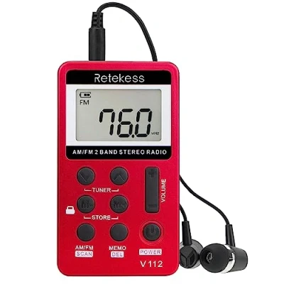 Afbeelding van Retekess V112 Mini Radio Draagbare FM AM Zakradio met Koptelefoon Sleeptimer Oplaadbare Batterij(Rood)
