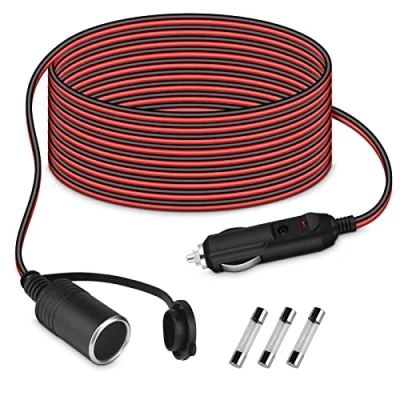 Afbeelding van URAQT Sigarettenaansteker Verlengsnoer, 4.6M 12V 24V DC Auto Verlengkabel Met LED Licht 17 AWG Plug Universele Waterdichte 3 15A Zekering Meer Vermogen