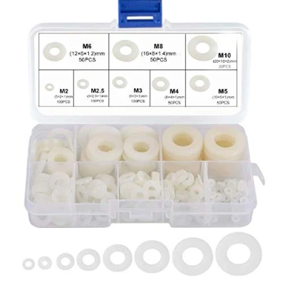 Afbeelding van beihuazi® sluitringen, kunststof, 520 stuks, nylon, afstandsschijven, M2, M2,5, M3, M4, M5, M6, M8, M10, schijven voor doe het zelvers, motorfietsen, deuren, modelbouw