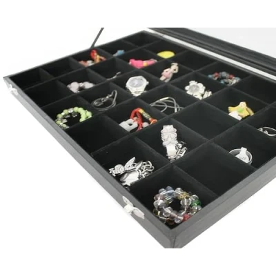 Afbeelding van yudu Sieradendoos, sieradenlade, showbox, sieradendisplay met glazen deksel, zwart (30 vakken)