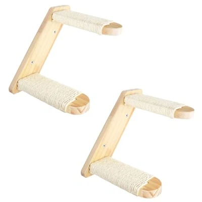 Afbeelding van DaizySight Kattenwandtrap om te klimmen, omkeerbare wandmontage, 4 traps kattentrap, ladder, meubels, houten plank activiteitenboom met krabben sisal touw