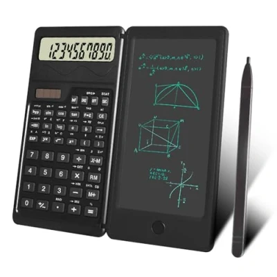 Afbeelding van Geavanceerde wetenschappelijke rekenmachine met 450 functies, 4 lijns display, zonne energie en batterijen, notitieblok uitwisbare lcd schrijftablet, ideaal voor studenten professionals,