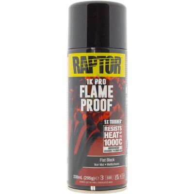 Afbeelding van U POL RAPTOR Flameproof vuurvast hittebestendig tot 1000 C Thermo lakspray bescherming voor uitlaat, motor en uitlaatspruitstuk tegen roest sneldrogend (flat black/matzwart 338 ml)