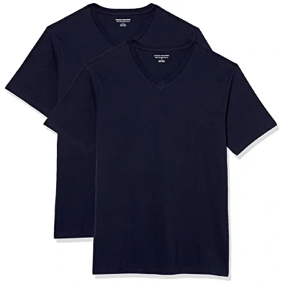 Afbeelding van Amazon Essentials Heren Slim Fit T shirt met korte mouwen en V hals, verpakking van 2 stuks, marineblauw, maat L