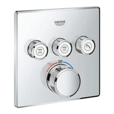 Afbeelding van Grohe Grohtherm Smartcontrol afdekset douchethermostaat met omstel 3x vierkant Chroom