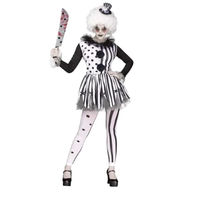 Afbeelding van FUNWORLD Wit en zwart killer clown kostuum voor dames S / M