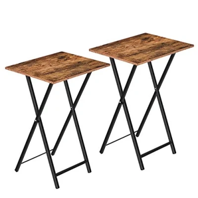 Afbeelding van HOOBRO Bijzettafel, opvouwbaar, bankuiteinde, tafelbladen, set van 2, nachtkastjes, industriële stijl, woonkamer, rustiek bruin EBF25BZ01
