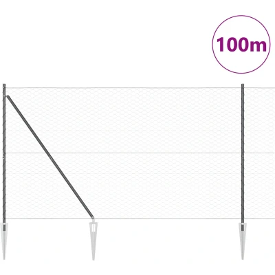 Afbeelding van vidaXL Hexagon Fence Grijs 1.5x100 m Staal, Posts met Spies 13 stuks Ø32 mm 170 cm Gegalvaniseerd Staal