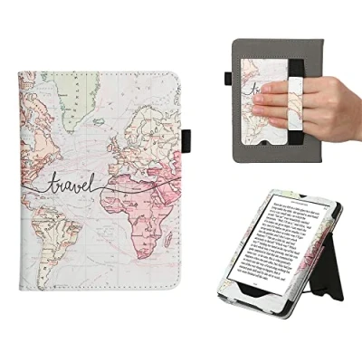 Afbeelding van kwmobile e reader hoesje compatibel met Amazon Kindle Paperwhite 11. Generation 2021 Ereader case van kunstleer Travel Wereldkaart in zwart/meerkleurig