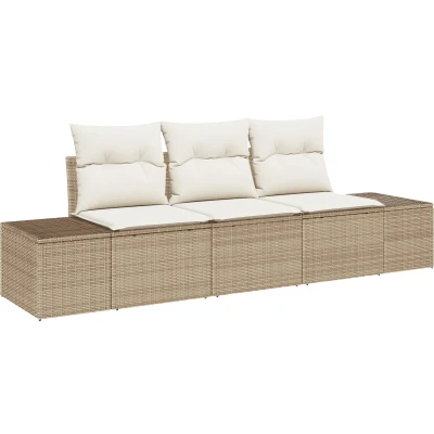 Afbeelding van vidaXL 3 delige tuinbankset met kussens in beige poly rattan