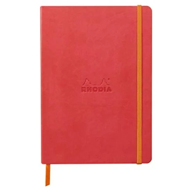 Afbeelding van Rhodia 117380C Rhodiarama Notitieboekje, softcover, DIN A5 (14,8 x 21 cm), 80 vellen, gelinieerd Clairefontainepapier, ivoor 90 g, elastische sluiting, cover van kunstleer, koraalrood, 1 stuk