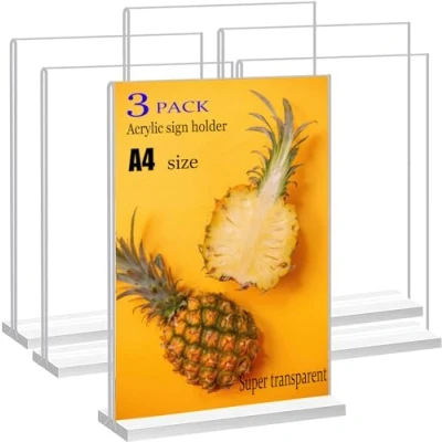 Afbeelding van JIMITOP Acryl bordhouder, A4 formaat, dubbelzijdig display, helder tafelblad voor bruiloftsmenu, feestdecoratie, fotolijst