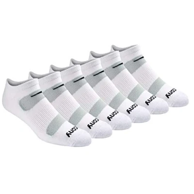 Afbeelding van Saucony Multi Pack Mesh Ventilating Comfort Fit Performance No Show Sokken voor heren (Pack van 6), Wit (6 paar), Large