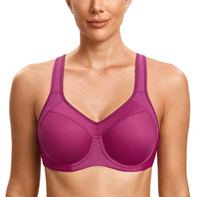 Afbeelding van SYROKAN Vrouwen Volledige BH Ondersteuning Racerback licht gevoerd Onderdraad Sport Beha Magenta paars 80B
