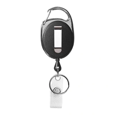 Afbeelding van Badgejojo zwart Jojo met karabijnhaak en riemclip Badge houder voor kaarthouders ID sleutels sleutelhanger metalen clip vinyl koord