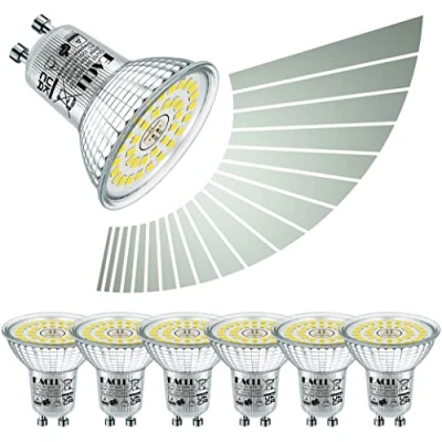 Afbeelding van EACLL Ledlampen, GU10, 6 W, traploos dimbaar, komt overeen met halogeen, 75 stuks, 5000 K, 570 lm, daglicht, verlichting zonder flikkeren, dimmen 120 graden, spot, AC 230 V,