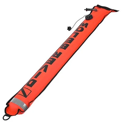 Afbeelding van Tbest Opblaasbare marker, 6FT duikoppervlakte marker met hoge zichtbaarheid reflecterende band opblaasbaar duiken SMB oppervlak signaalmarker boei accessoire duikveiligheidsuitrusting (rood)