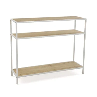 Afbeelding van Versa Berlin Smalle hal of vestibule Entree meubilair, Console Tafel, Met onderste plank, Afmetingen (H x B H) 80 30 100 cm, Hout en Metaal, Kleur Bruin wit