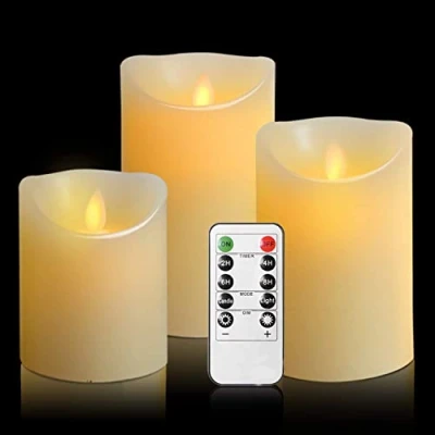 Afbeelding van LED kaarsen, vlamloze kaarsen 180 uur decoratieve zuilen in set van 3 10 toetsen afstandsbediening met 24 timerfunctie (3 * 1, ivoor)