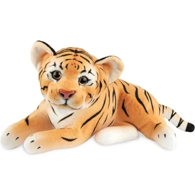 Afbeelding van BRUBAKER Tijger knuffeldier, 30 cm, baby roofkat, liggend, pluche speelgoed voor kinderen, bruin