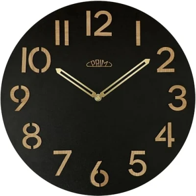 Afbeelding van PRIM Authentic Veneer Wandklok, 38 cm, hout, Made in EU, moderne wandklok van donker zwart/lichtbruin, gesneden cijfers, diameter 380 mm, kwartsstappenmotor, voor de keuken, kantoor of woonkamer