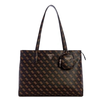 Afbeelding van GUESS Shopper Schoudertas Power Play Tech Tote Brown Logo Donkerbruin