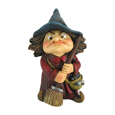 Afbeelding van Nemesis Now Toil Kleine Heks en Bezemsteel Beeldje, Polyresin, Rood, 9.7cm