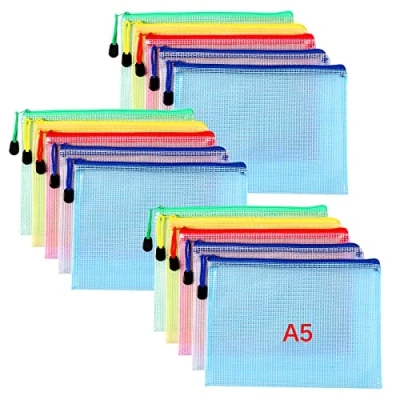 Afbeelding van Oderra Kunststof tas A5, 15 stuks zakken met ritssluiting, pvc, mesh, opbergtas, portemonnee, opbergen van kleine voorwerpen, cosmetica en reisaccessoires enz