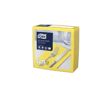 Afbeelding van Tork Soft Dinnerservet 39x39cm 3 laags 1/8 vouw Geel 470252