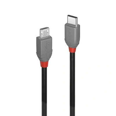 Afbeelding van LINDY USB kabel 2.0 C stekker, micro B stekker 1.00 m Zwart, Grijs 36891