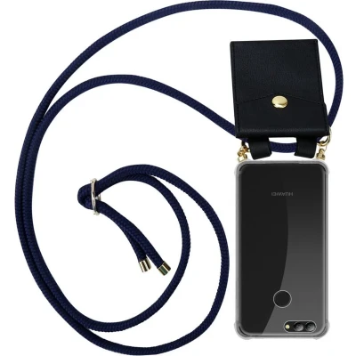 Afbeelding van Cadorabo Hoesje geschikt voor Huawei NOVA 2 in DIEP BLAUW Silicone Mobiele telefoon ketting beschermhoes met gouden ringen, koordriem en afneembare etui