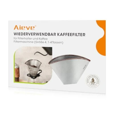 Afbeelding van Aieve Koffiefilter, herbruikbaar, maat 4, roestvrij staal, permanent filter, compatibel met Philips filterkoffiezetapparaat (HD7546/20) voor filterhouder, koffiezetapparaat (8 12 kopjes)