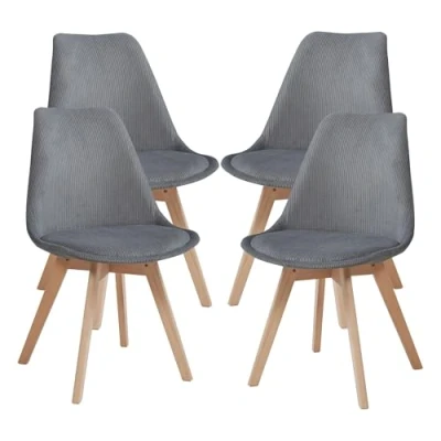 Afbeelding van Eetkamerstoelen Fläten set van 4 stuks corduroy grijs en naturel [en.casa]