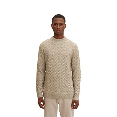 Afbeelding van TOM TAILOR Uomini Gebreide trui in gemêleerde look 1033650, 28596 Soft Beige Melange, M