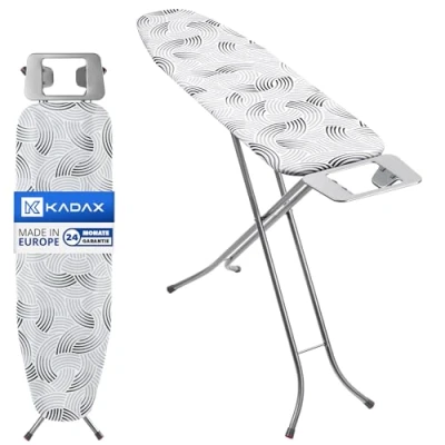 Afbeelding van KADAX Inklapbare strijkplank, 114 x 34 cm, stoomstrijkplank met metalen net, strijkplank 5 mm schuimrubberen onderlegger en strijkijzerplank, antislipvoetjes (grijs)