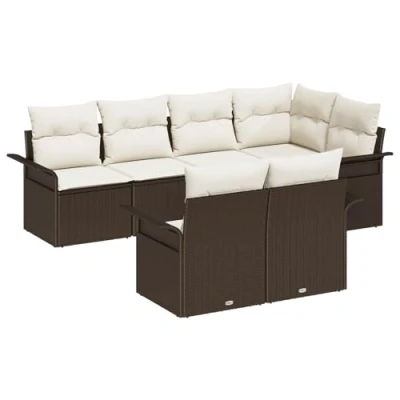 Afbeelding van vidaXL 7 Delige Tuin Sofa Set met Kussens Bruin Poly Rattan