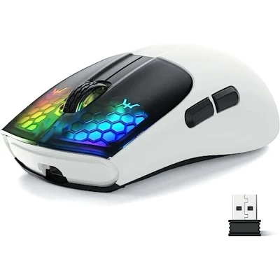 Afbeelding van MAGIC REFINER Aerox X5 Draadloze Gaming muis, Ultra Lichtgewicht 49g, Tri modus(BT5.0/2.4GHz/Type C), RGB MX Master Bluetooth Optische Sensor PixArt 4000DPI, Lange Batterijduur, PC/MAC Zwart&amp;Wit