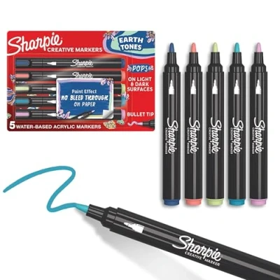 Afbeelding van Sharpie Creatieve Marker Acrylverf Stiften Aardetinten Waterbasis Verfmarkers Vlekt Niet, Schrijft op de Meeste Oppervlakken Diverse Kleuren 5 Stuks